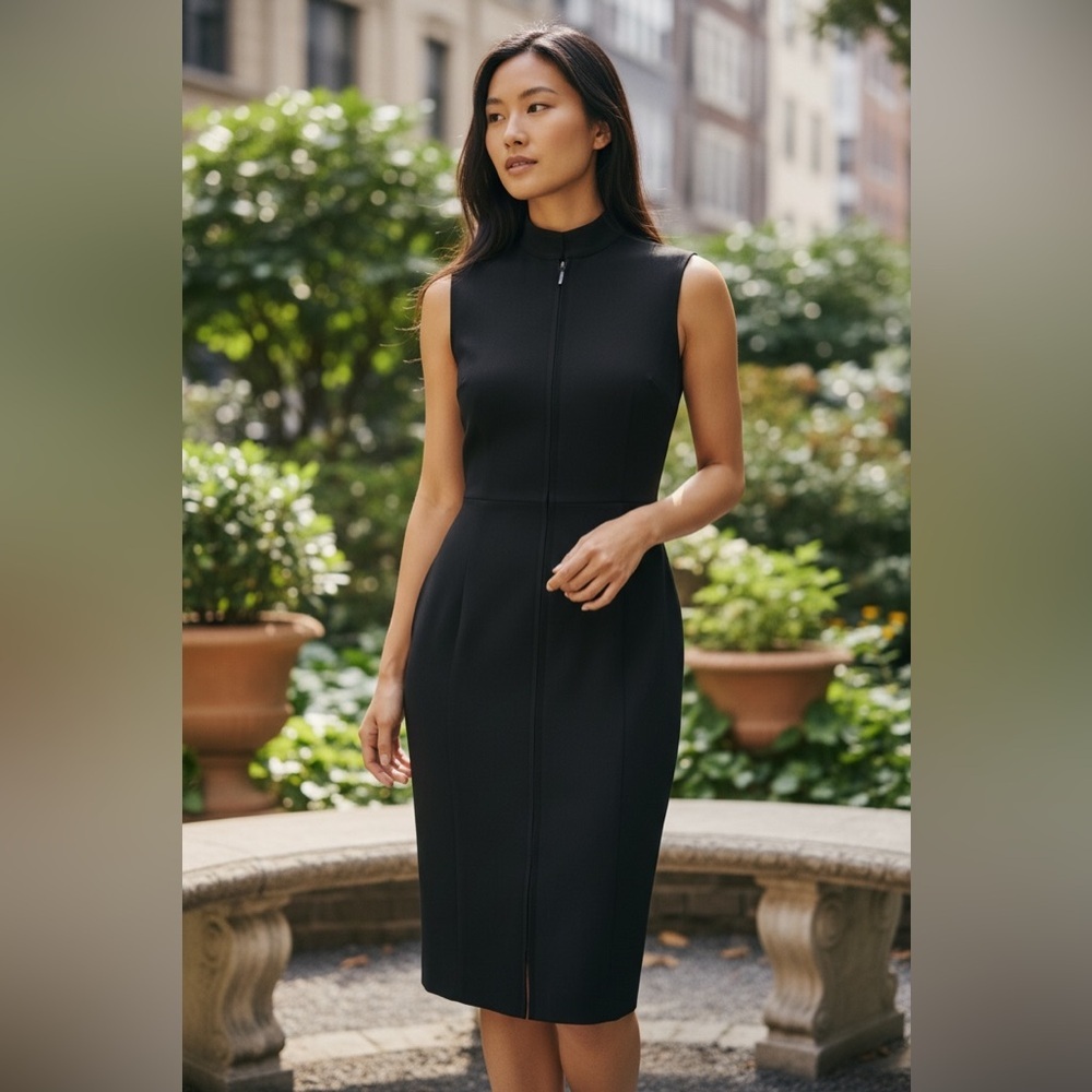 Stefanel Black Sleeveless Mock Neck Sheath Midi Dress Size S